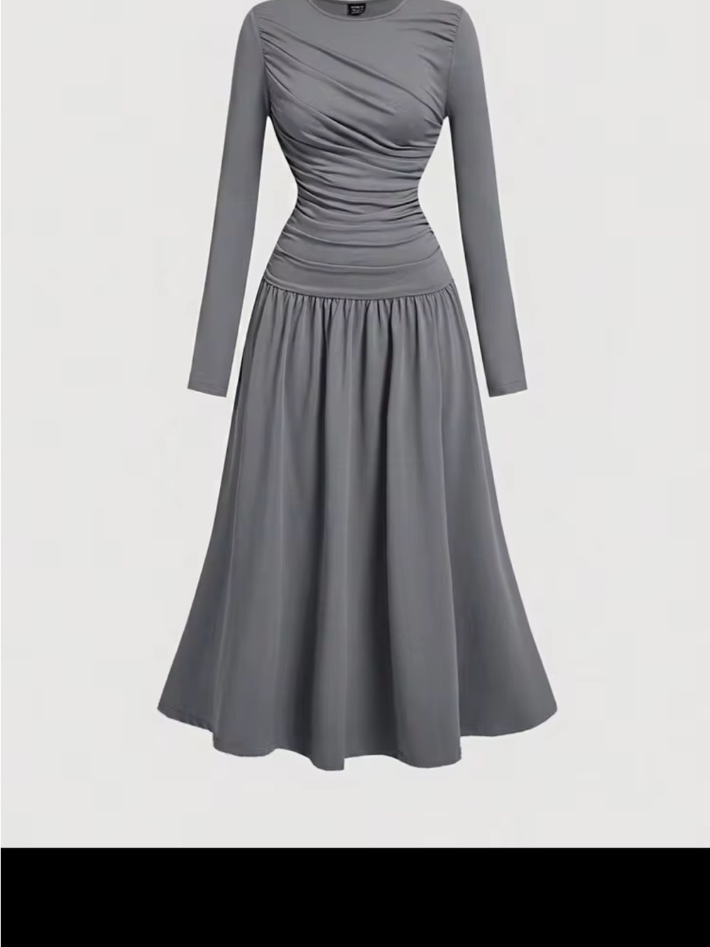 SHEIN Gray Long Sleeve Ruched Waist Maxi Dress